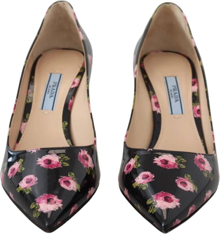 Prada Bloemen Stiletto Pumps Zwart Dames