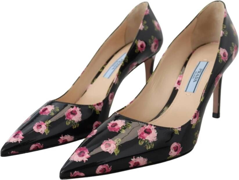 Prada Bloemen Stiletto Pumps Zwart Dames