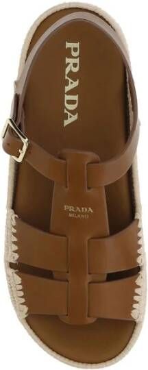Prada Raffia Leren Sandalen Retro Stijl