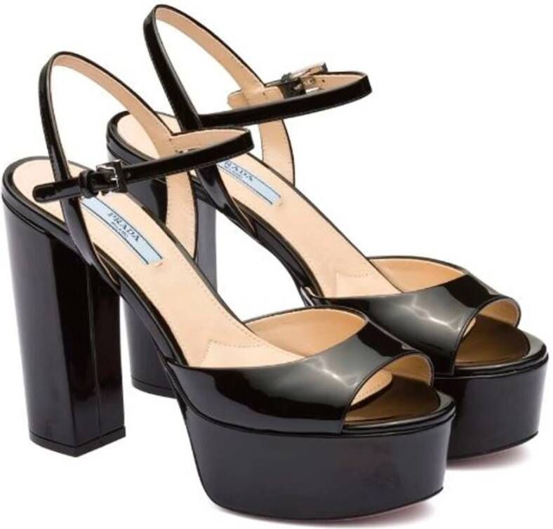 Prada Verhoog je stijl met leren platform sandalen Zwart Dames
