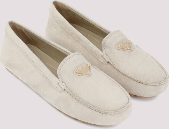 Prada Suede Goat Leather Loafers Beige Dames