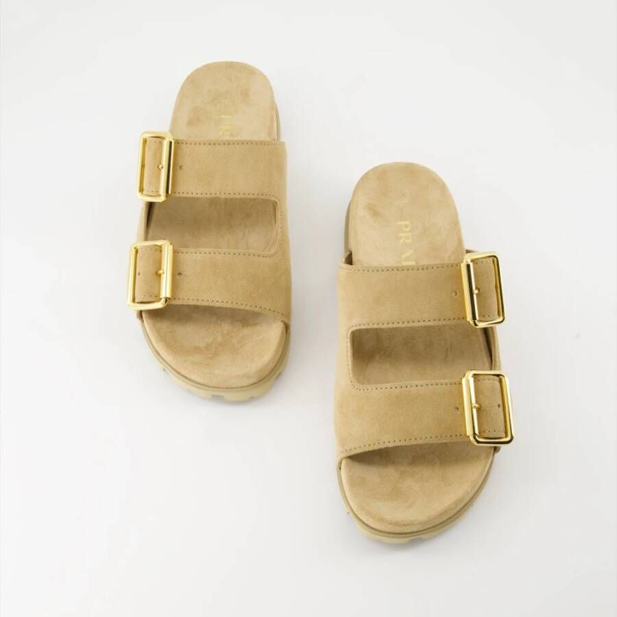 Prada Velours Slippers Beige Dames