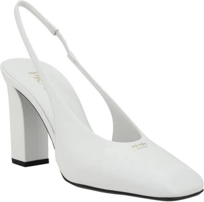 Prada Vierkante Neus Leren Slingback Pumps White Dames