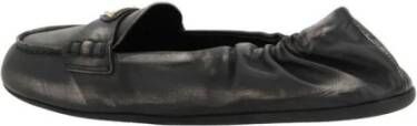 Prada Vintage-Effect Leren Loafers met Logo Plaque Brown Dames
