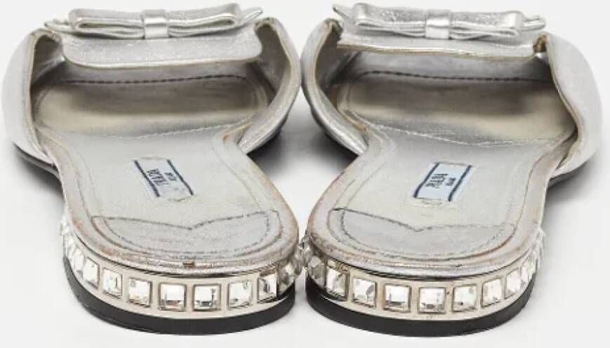 Prada Vintage Pre-owned Leather flats Gray Dames