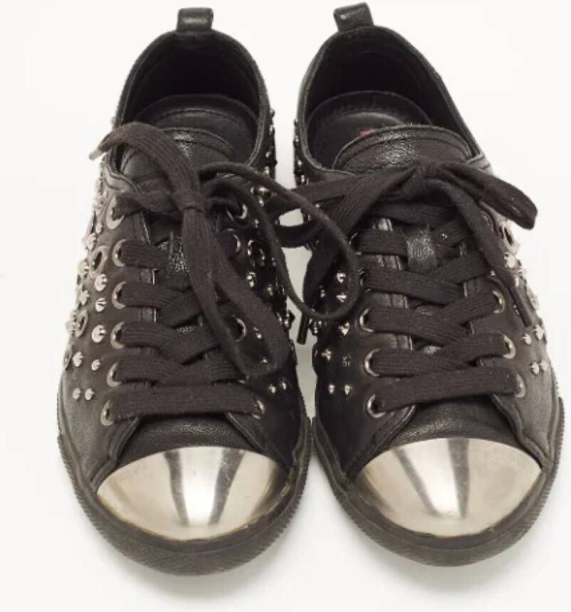 Prada Vintage Pre-owned Leather sneakers Black Dames