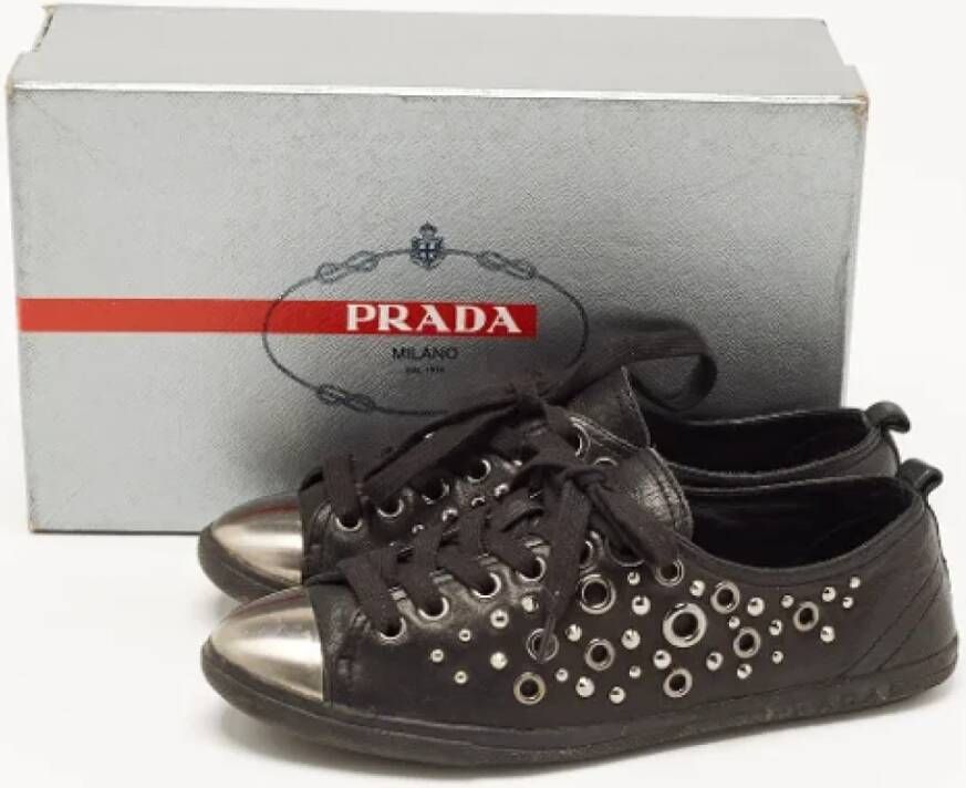 Prada Vintage Pre-owned Leather sneakers Black Dames