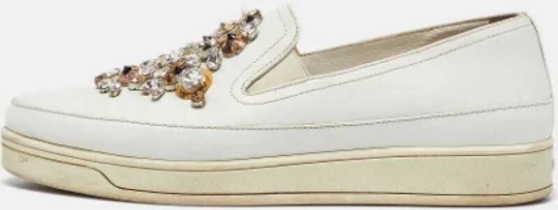 Prada Vintage Pre-owned Leather sneakers White Dames