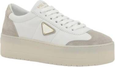 Prada Witte Leren Plateau Wedge Sneakers White Dames