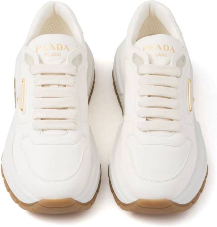 Prada Witte Leren Sneakers met Merkhiel White Dames