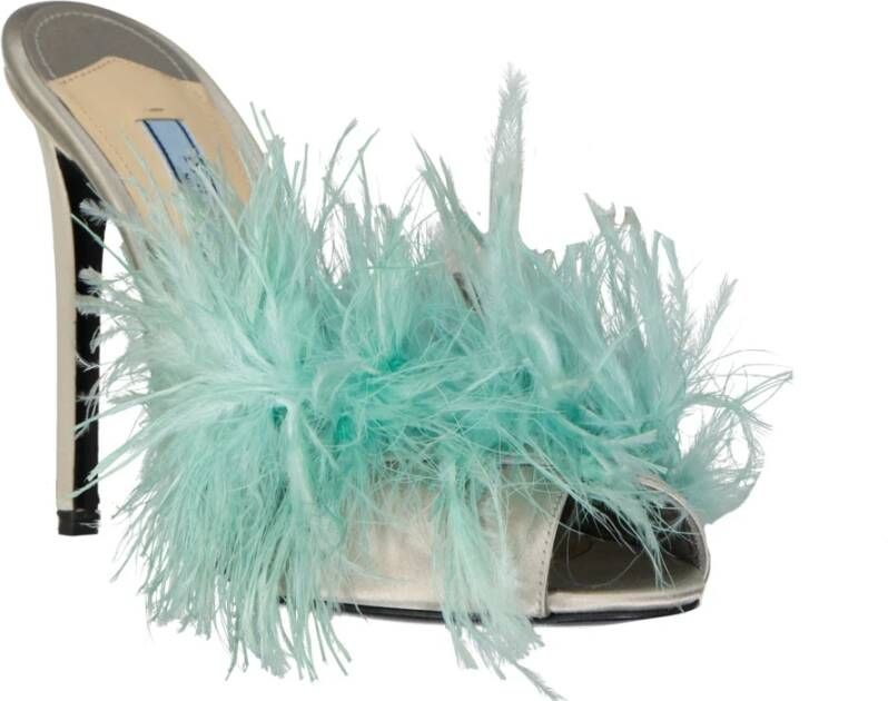 Prada Zijden en Veren Sandalen Beige Dames