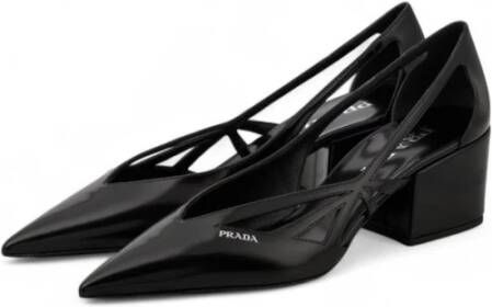 Prada Zwarte Leren Cut-Out Blokhak Pumps
