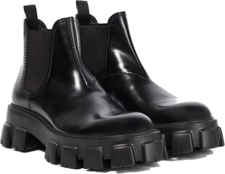 Prada Zwarte leren enkellaarsjes Aw24