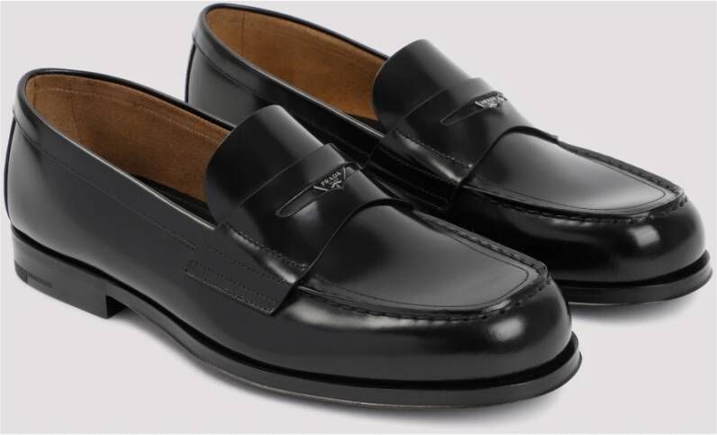 Prada Zwarte Leren Loafers Black Heren