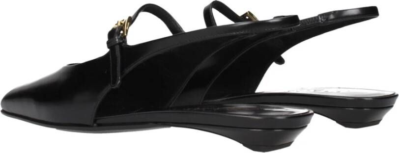 Prada Zwarte leren platte sandalen met logo