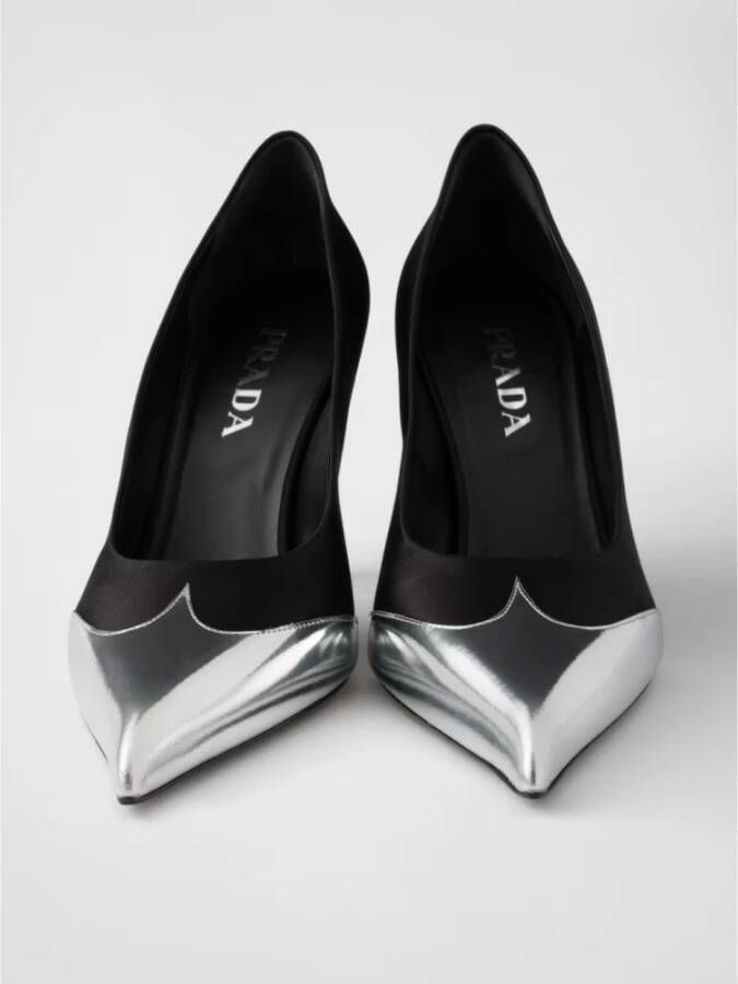 Prada Zwarte Satijnen Metallic Leren Pumps