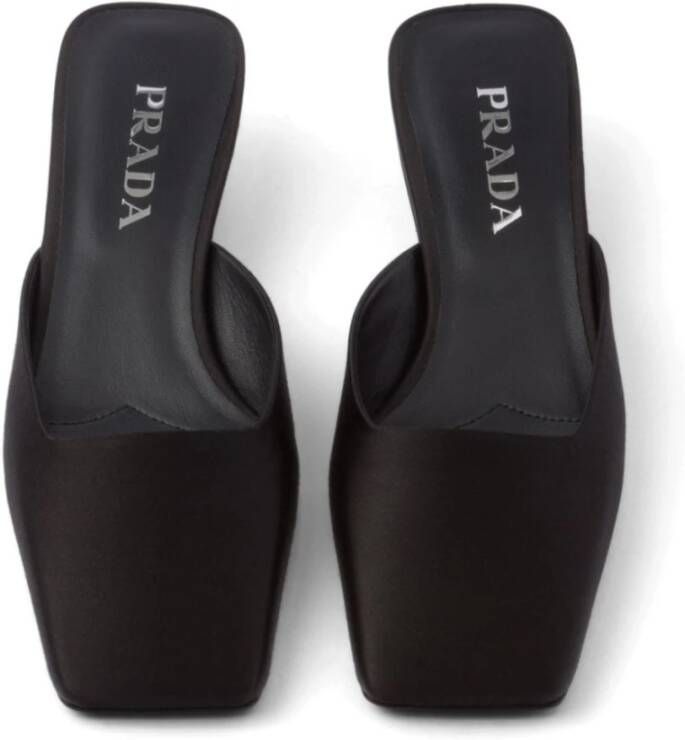 Prada Zwarte Vierkante Sandalen met Logo Black Dames
