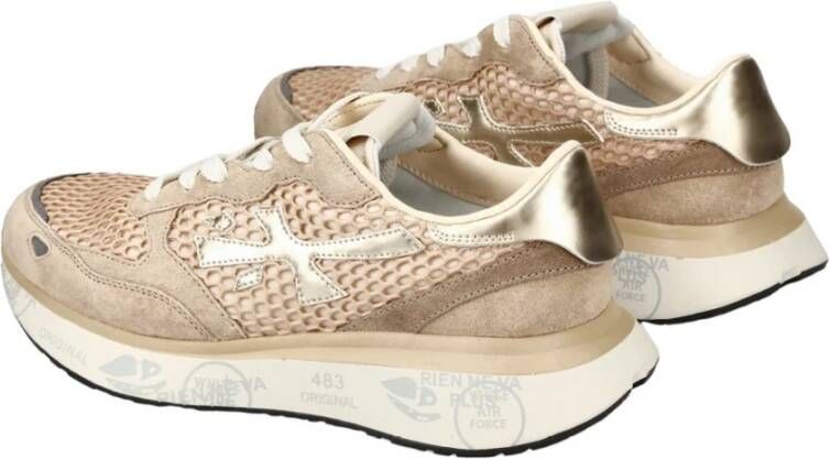 Premiata Beige Suède Sneakers met Gouden Details