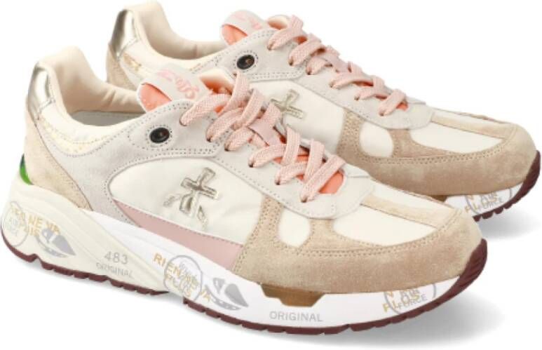 Premiata Beige Suède Sneakers met Roze Details