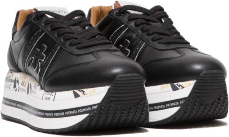 Premiata Beth Leren en Nylon Sneakers Black Dames
