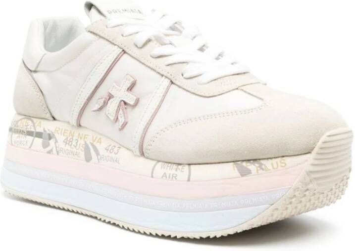 Premiata Hoge Top Sneakers in Wit Nylon en Suède White Dames