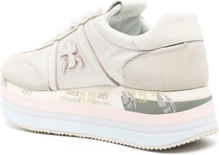 Premiata Hoge Top Sneakers in Wit Nylon en Suède White Dames