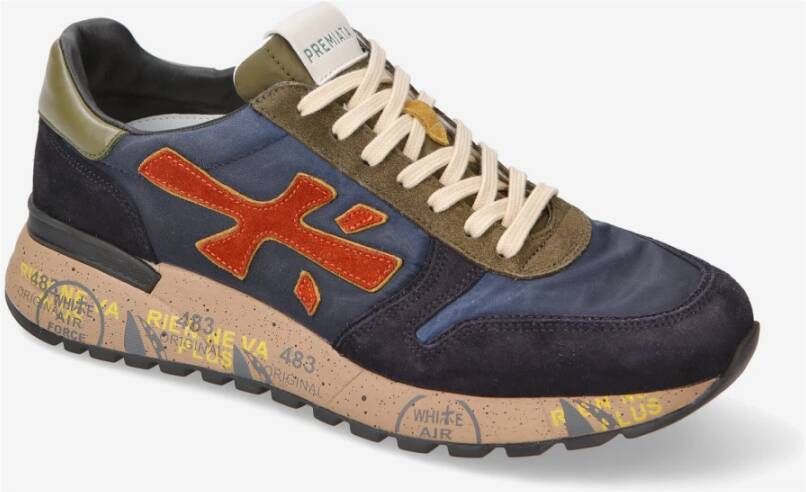 Premiata Blauwe Mix Materiaal Sneakers met Kleurrijke Details Blue Heren