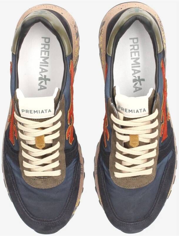 Premiata Blauwe Mix Materiaal Sneakers met Kleurrijke Details Blue Heren