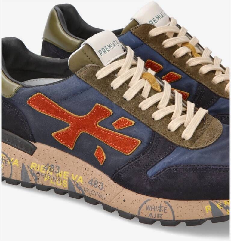 Premiata Blauwe Mix Materiaal Sneakers met Kleurrijke Details Blue Heren
