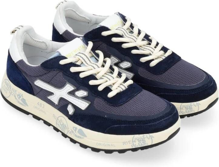 Premiata Blauwe Suède en Technische Stof Sneaker Multicolor Heren