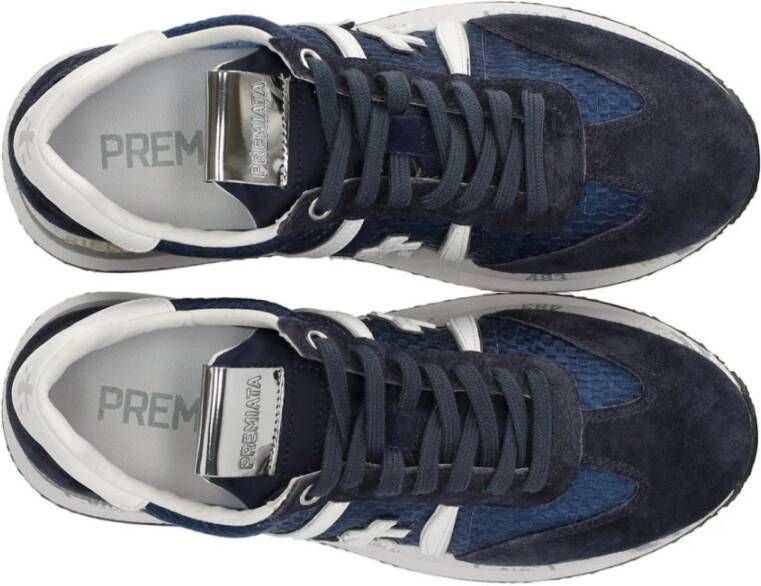 Premiata Blauwe Suède Sneaker met Mesh Inzetstukken