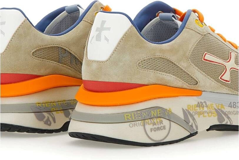 Premiata Heren Salie Groene Sneakers met Oranje Details