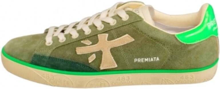 Premiata Khaki Suede Sneakers met Neon Groene Spoiler Green Heren