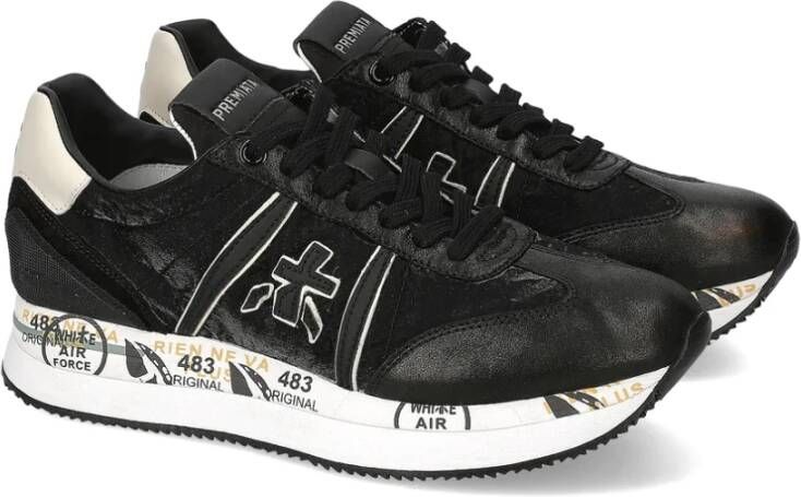 Premiata Kwaliteitslederen sneakers met glamoureuze details Black Dames