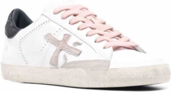 Premiata Leren Baskets Stevend met Roze en Zwarte Details White Dames