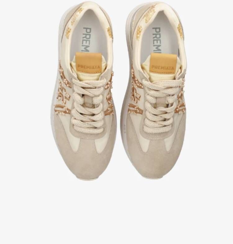Premiata Leren Sneakers Beige Brons Platform