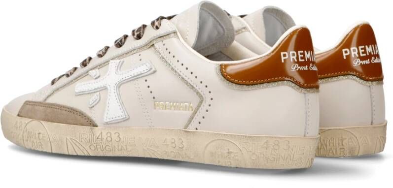 Premiata Leren sneakers met suède inzetstukken Wit Dames