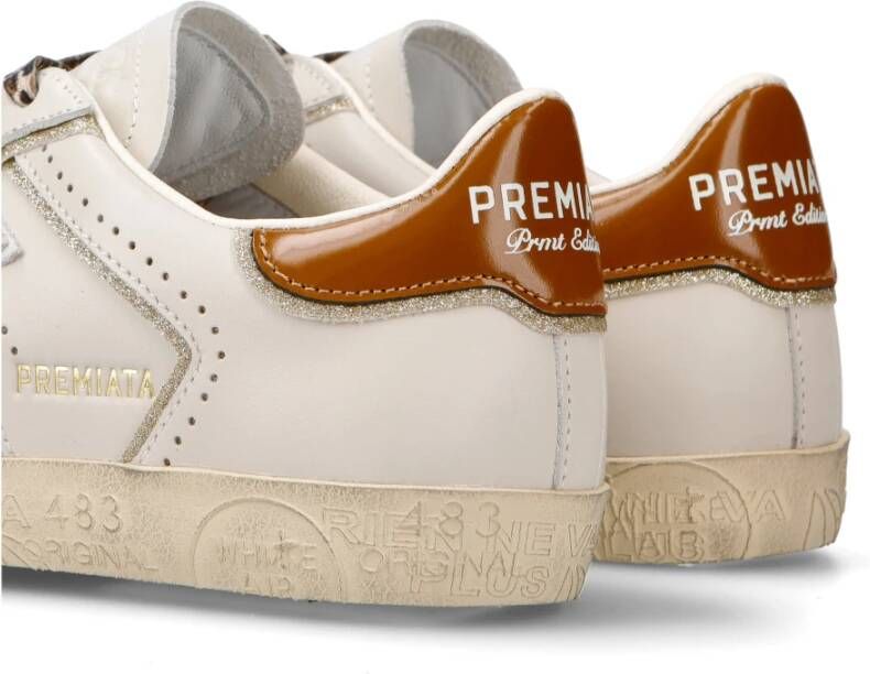 Premiata Leren sneakers met suède inzetstukken Wit Dames