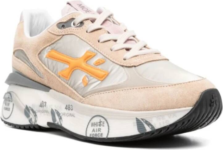 Premiata Logo Print Nylon en Leren Sneakers Beige Dames