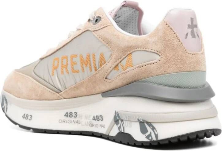 Premiata Logo Print Nylon en Leren Sneakers Beige Dames