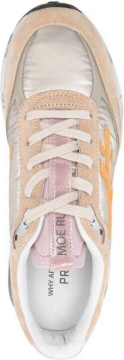 Premiata Logo Print Nylon en Leren Sneakers Beige Dames