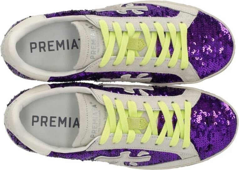 Premiata Paarse Pailletten Leren Sneaker