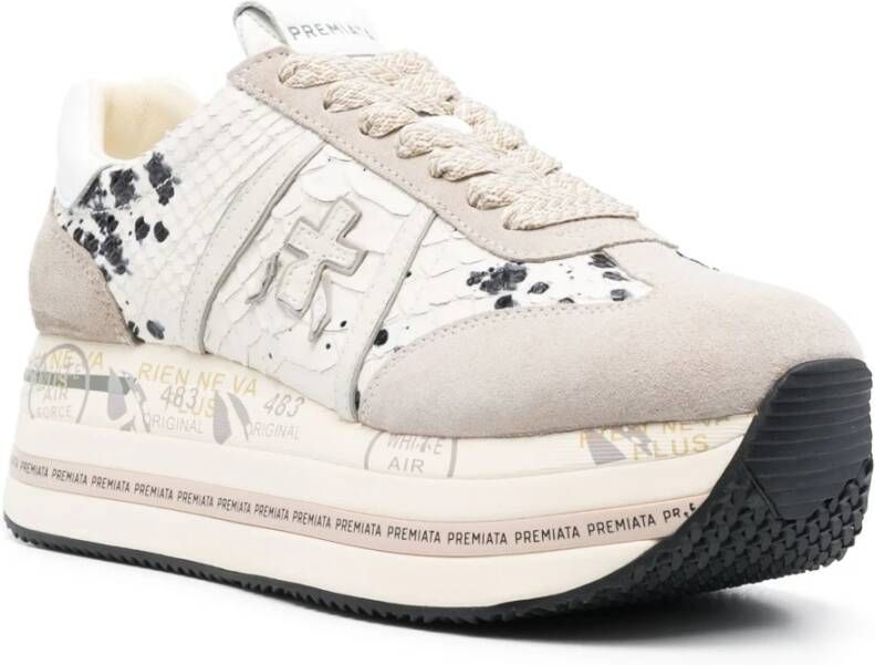 Premiata Slangenleren Platform Sneakers Beige Dames