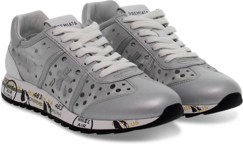 Premiata Zilveren en Witte Nylon Sneakers voor Vrouwen Grijs Dames