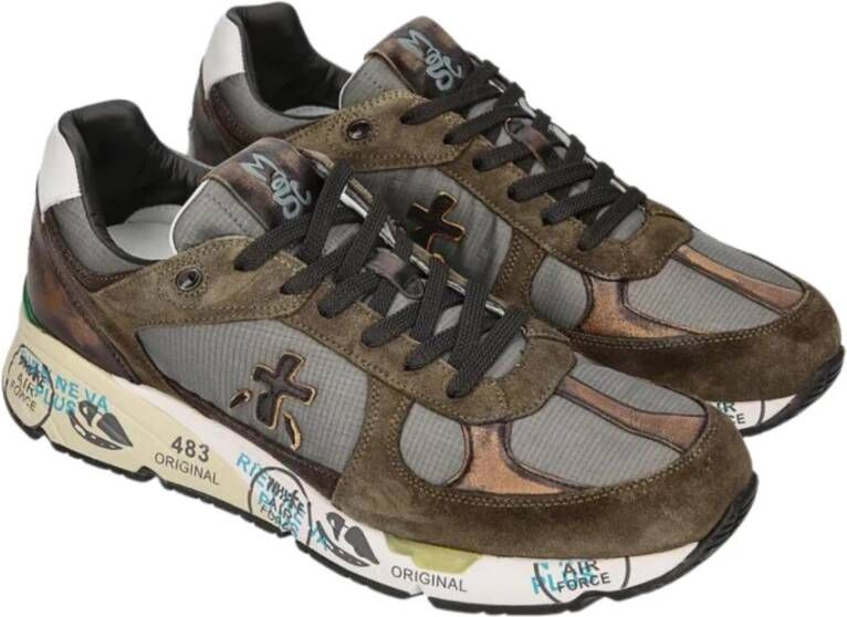 Premiata Vintage Bruine Sneakers met Levendige Details Groen Heren