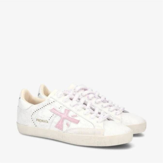 Premiata Vintage Leather Lace-Up Sneakers Steven White Dames