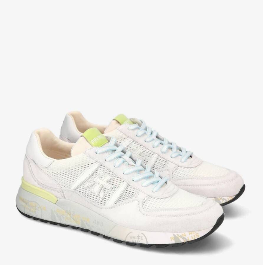 Premiata Witte Landeck Sneakers met Gele Accenten White Heren