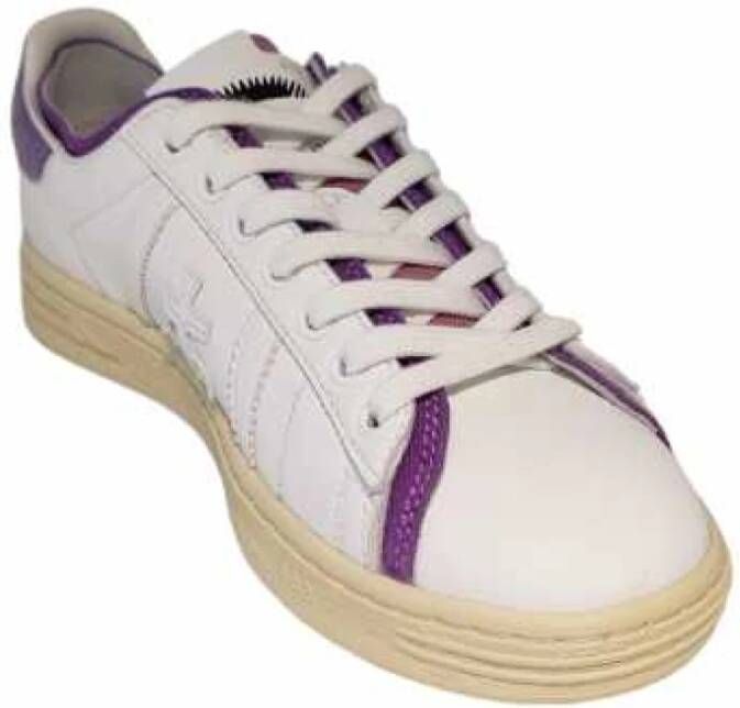 Premiata Witte leren sneakers met paarse spoiler