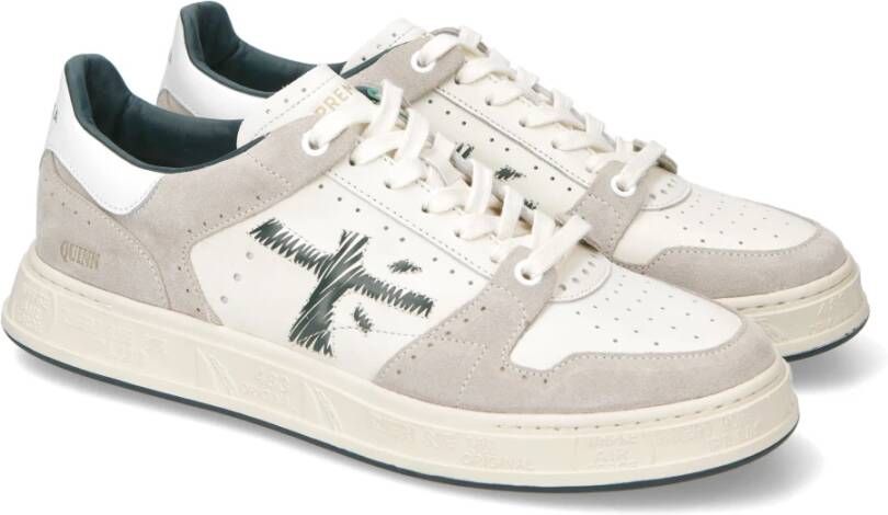 Premiata Witte leren sneakers met suède inzetstukken Grijs Heren