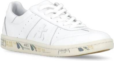 Premiata Witte Leren Sneakers Ronde Neus Logo White Dames